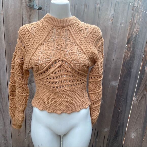 ZARA boho chunky 3D open knit balloon sleeve sweater sz small - Picture 2 of 11